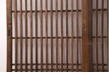 アンティーク建具　ヒノキ材　ガラス入り格子戸2枚セット(玄関戸、引き戸、建具)(R-049643)