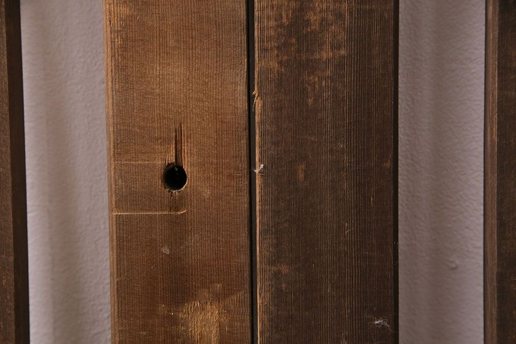 アンティーク建具　ヒノキ材　ガラス入り格子戸2枚セット(玄関戸、引き戸、建具)(R-049643)