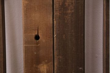 アンティーク建具　ヒノキ材　ガラス入り格子戸2枚セット(玄関戸、引き戸、建具)(R-049643)