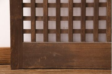 アンティーク建具　ヒノキ材　ガラス入り格子戸2枚セット(玄関戸、引き戸、建具)(R-049643)