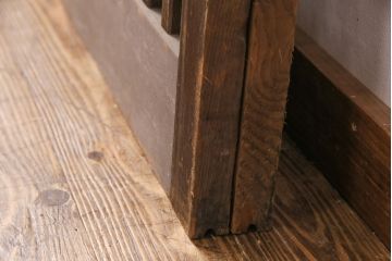 アンティーク建具　ヒノキ材　ガラス入り格子戸2枚セット(玄関戸、引き戸、建具)(R-049643)