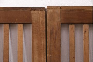 アンティーク建具　ヒノキ材　ガラス入り格子戸2枚セット(玄関戸、引き戸、建具)(R-049643)