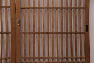 アンティーク建具　ヒノキ材　ガラス入り格子戸2枚セット(玄関戸、引き戸、建具)(R-049643)