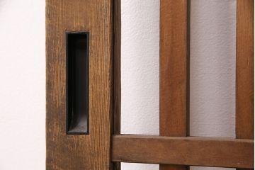 アンティーク建具　ヒノキ材　ガラス入り格子戸2枚セット(玄関戸、引き戸、建具)(R-049643)