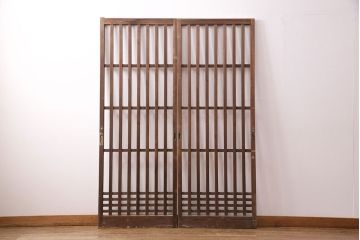 アンティーク建具　昭和中期　ガラス入り格子戸2枚セット(玄関戸、引き戸、建具)(R-049644)