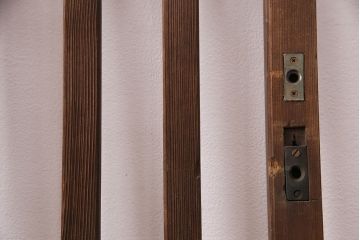 アンティーク建具　昭和中期　ガラス入り格子戸2枚セット(玄関戸、引き戸、建具)(R-049644)