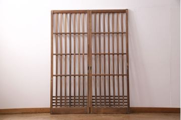 アンティーク建具　昭和中期　ガラス入り格子戸2枚セット(玄関戸、引き戸、建具)(R-049644)