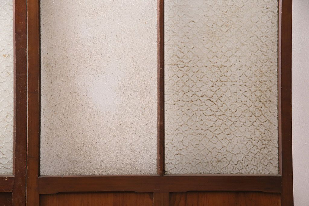 アンティーク建具　凝ったデザインがおしゃれなガラス戸2枚セット(引き戸、建具)(R-049645)