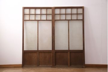 アンティーク建具　凝ったデザインがおしゃれなガラス戸2枚セット(引き戸、建具)(R-049645)