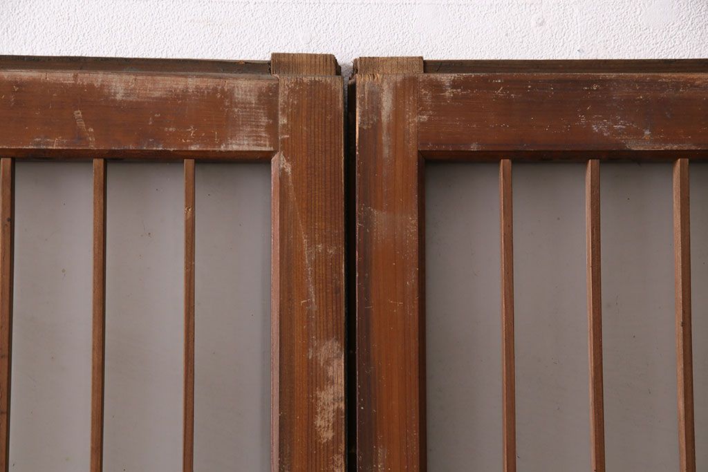 アンティーク建具 和製アンティーク ガラス入り格子戸2枚セット(引き戸、ガラス戸)(R-049646)