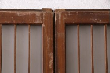 アンティーク建具 和製アンティーク ガラス入り格子戸2枚セット(引き戸、ガラス戸)(R-049646)