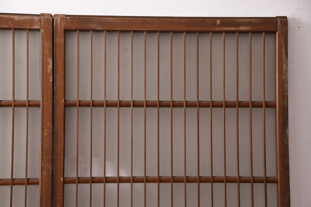 アンティーク建具 和製アンティーク ガラス入り格子戸2枚セット(引き戸、ガラス戸)(R-049646)