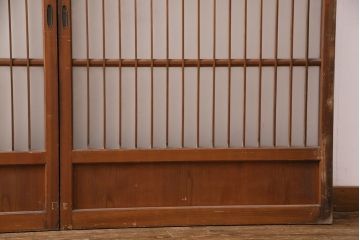 アンティーク建具 和製アンティーク ガラス入り格子戸2枚セット(引き戸、ガラス戸)(R-049646)