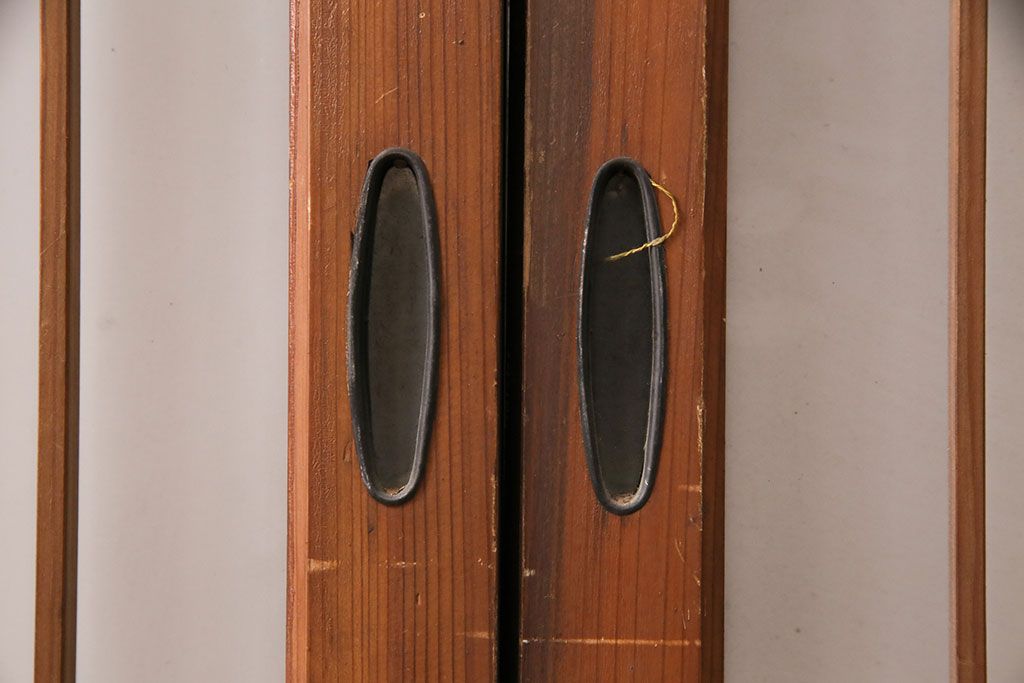 アンティーク建具 和製アンティーク ガラス入り格子戸2枚セット(引き戸、ガラス戸)(R-049646)