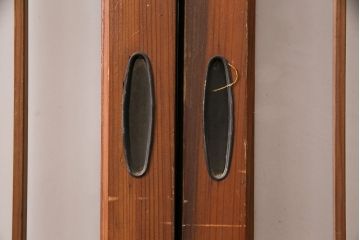 アンティーク建具 和製アンティーク ガラス入り格子戸2枚セット(引き戸、ガラス戸)(R-049646)