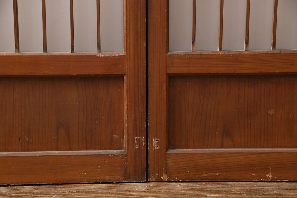 アンティーク建具 和製アンティーク ガラス入り格子戸2枚セット(引き戸、ガラス戸)(R-049646)