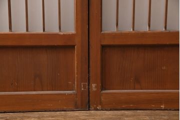 アンティーク建具 和製アンティーク ガラス入り格子戸2枚セット(引き戸、ガラス戸)(R-049646)