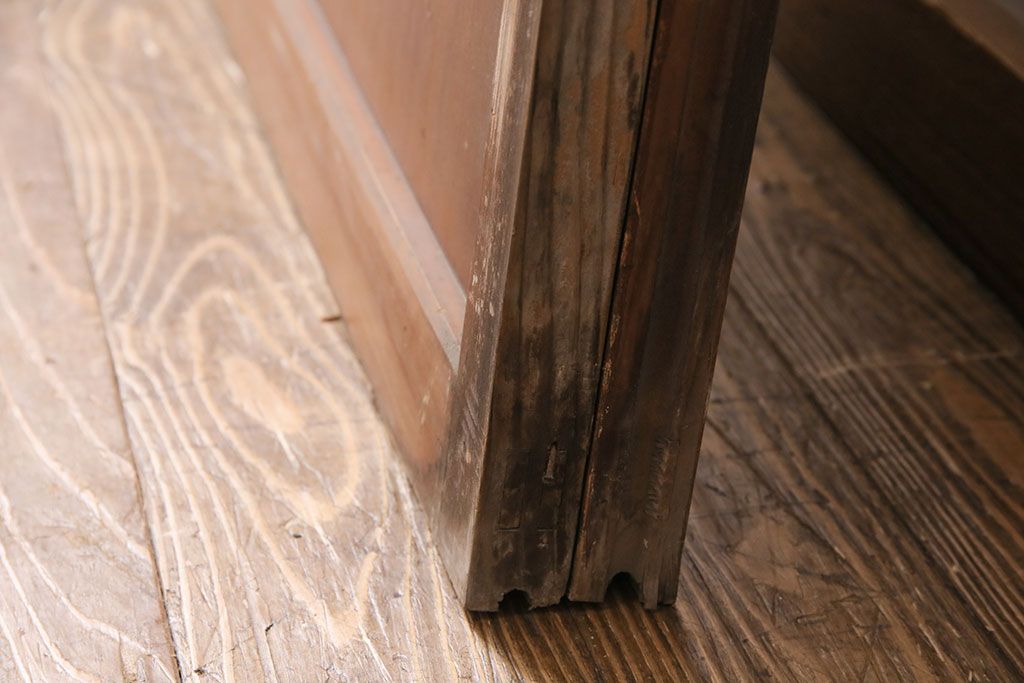 アンティーク建具 和製アンティーク ガラス入り格子戸2枚セット(引き戸、ガラス戸)(R-049646)