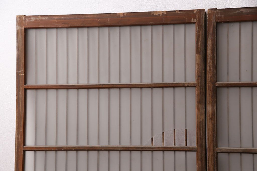 アンティーク建具 和製アンティーク ガラス入り格子戸2枚セット(引き戸、ガラス戸)(R-049646)