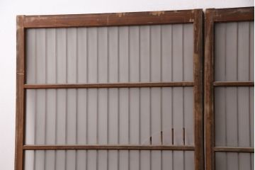 アンティーク建具 和製アンティーク ガラス入り格子戸2枚セット(引き戸、ガラス戸)(R-049646)