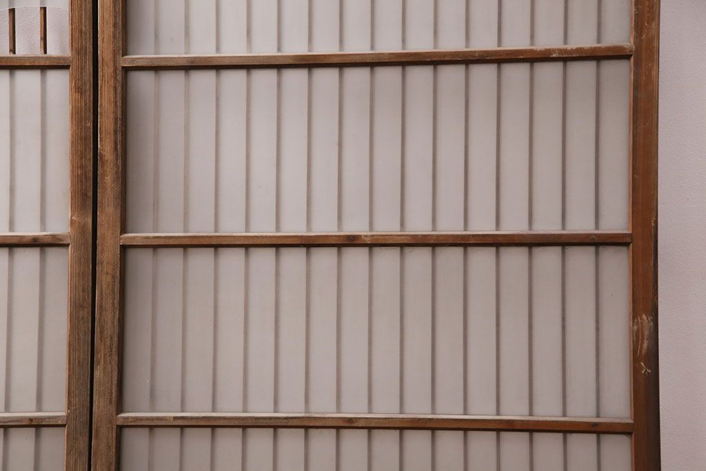 アンティーク建具 和製アンティーク ガラス入り格子戸2枚セット(引き戸、ガラス戸)(R-049646)