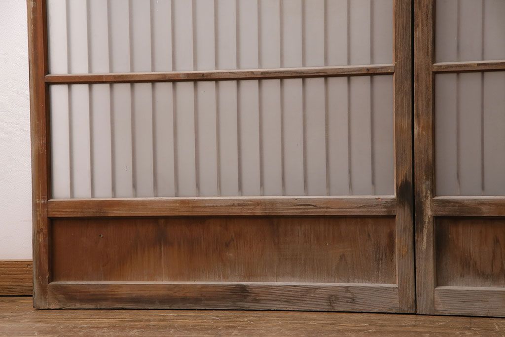 アンティーク建具 和製アンティーク ガラス入り格子戸2枚セット(引き戸、ガラス戸)(R-049646)