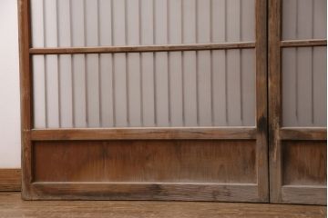 アンティーク建具 和製アンティーク ガラス入り格子戸2枚セット(引き戸、ガラス戸)(R-049646)