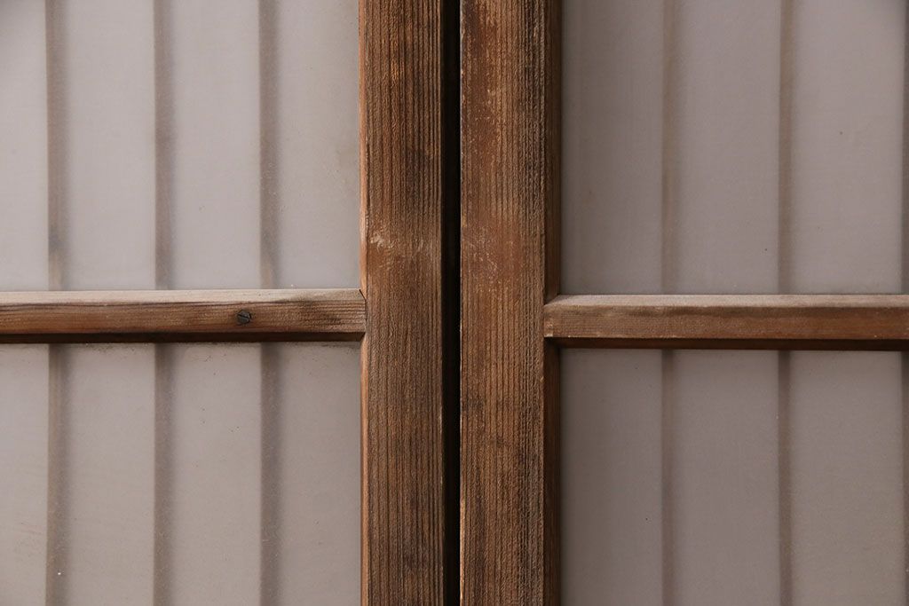 アンティーク建具 和製アンティーク ガラス入り格子戸2枚セット(引き戸、ガラス戸)(R-049646)