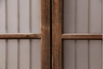 アンティーク建具 和製アンティーク ガラス入り格子戸2枚セット(引き戸、ガラス戸)(R-049646)