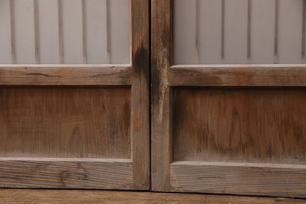 アンティーク建具 和製アンティーク ガラス入り格子戸2枚セット(引き戸、ガラス戸)(R-049646)