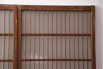 アンティーク建具　和製アンティーク　ガラス入り格子戸2枚セット(引き戸、ガラス戸)(R-049646)