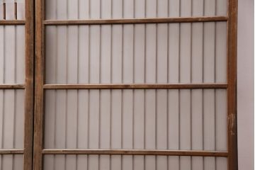 アンティーク建具　和製アンティーク　ガラス入り格子戸2枚セット(引き戸、ガラス戸)(R-049646)