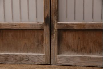 アンティーク建具　和製アンティーク　ガラス入り格子戸2枚セット(引き戸、ガラス戸)(R-049646)