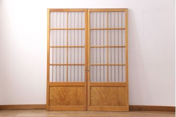アンティーク建具　和製アンティーク　ペイント仕上げ限定　シンプルなデザインの格子戸2枚セット(建具、引き戸、玄関戸)(R-049648)