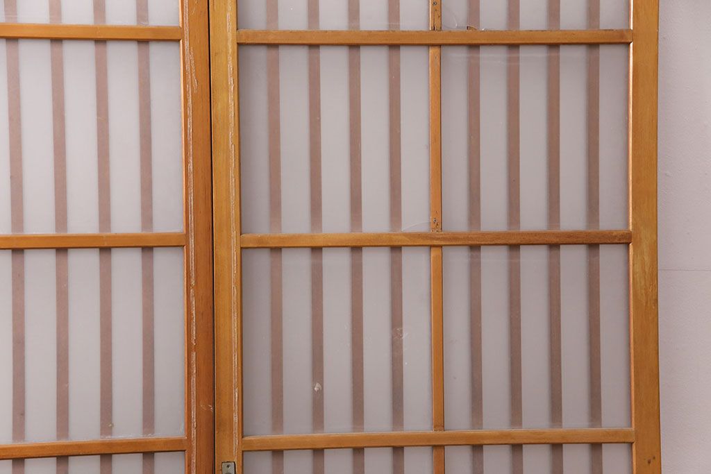 アンティーク建具　和製アンティーク　ペイント仕上げ限定　シンプルなデザインの格子戸2枚セット(建具、引き戸、玄関戸)(R-049648)