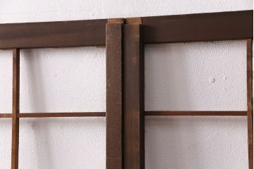 アンティーク建具　障子と花菱ガラスの珍しいデザインが魅力のガラス戸2枚セット(引き戸、障子戸、建具)(R-049649)