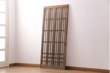 アンティーク建具　スリムなガラス入り格子戸1枚(引き戸、玄関戸)(R-049650)