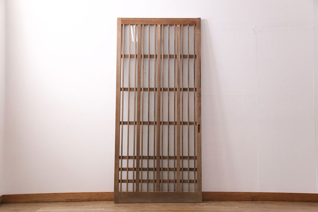 アンティーク建具　スリムなガラス入り格子戸1枚(引き戸、玄関戸)(R-049650)