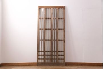 アンティーク建具　スリムなガラス入り格子戸1枚(引き戸、玄関戸)(R-049650)