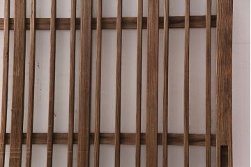 アンティーク建具　スリムなガラス入り格子戸1枚(引き戸、玄関戸)(R-049650)