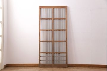 アンティーク建具　スリムなガラス入り格子戸1枚(引き戸、玄関戸)(R-049650)