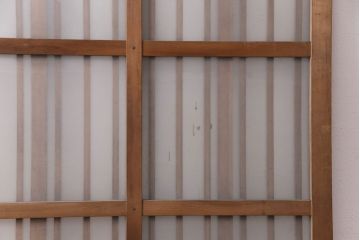 アンティーク建具　スリムなガラス入り格子戸1枚(引き戸、玄関戸)(R-049650)