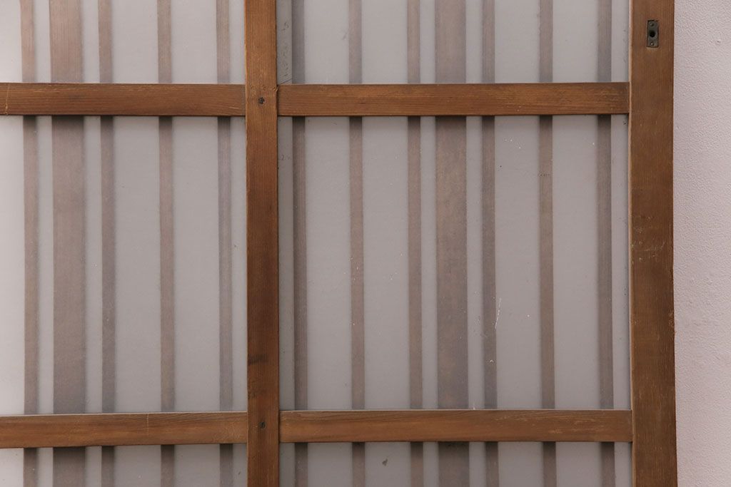 アンティーク建具　スリムなガラス入り格子戸1枚(引き戸、玄関戸)(R-049650)