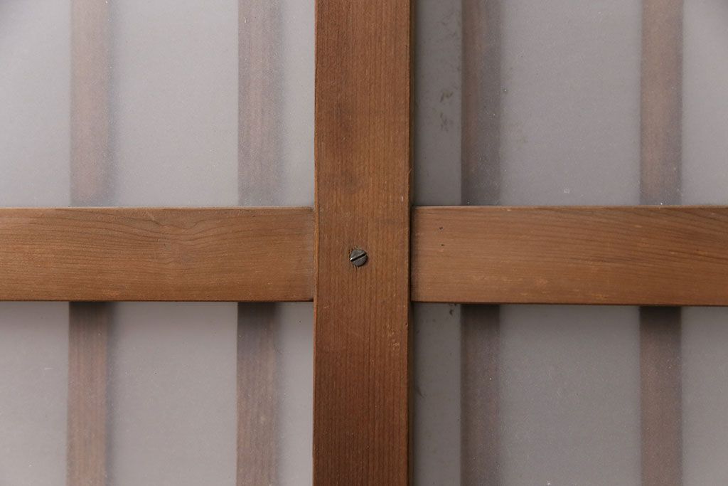 アンティーク建具　スリムなガラス入り格子戸1枚(引き戸、玄関戸)(R-049650)