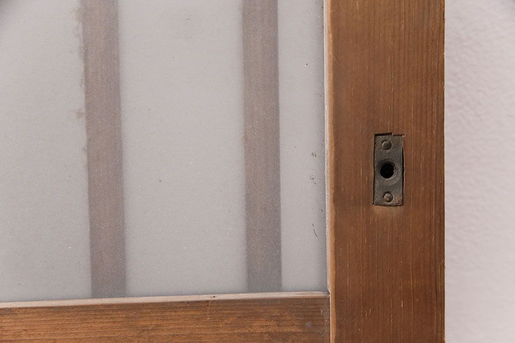 アンティーク建具　スリムなガラス入り格子戸1枚(引き戸、玄関戸)(R-049650)