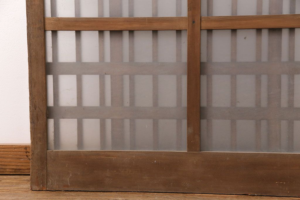 アンティーク建具　スリムなガラス入り格子戸1枚(引き戸、玄関戸)(R-049650)