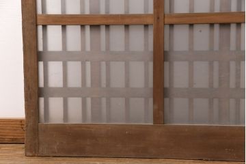 アンティーク建具　スリムなガラス入り格子戸1枚(引き戸、玄関戸)(R-049650)