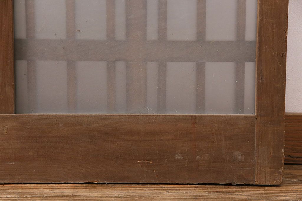 アンティーク建具　スリムなガラス入り格子戸1枚(引き戸、玄関戸)(R-049650)