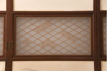 アンティーク建具　昭和後期　和の趣あふれる組子入りふすま4枚セット(引き戸、ガラス帯戸)(R-049651)