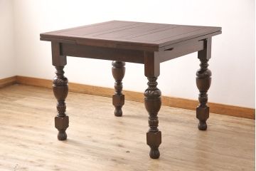 アンティーク家具　イギリスアンティーク　オーク材　ドローリーフテーブル(エクステンションテーブル、ダイニングテーブル)(R-049667)